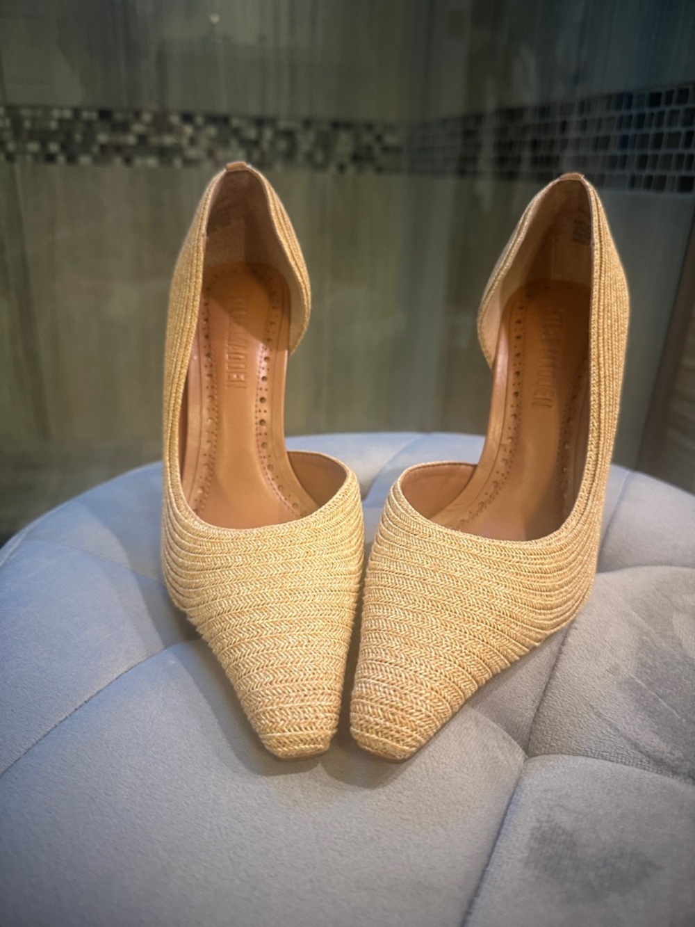 Steve Madden Natural Woven Pointed-Toe Pumps